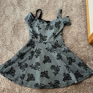 black and white stripe and flower mini dress